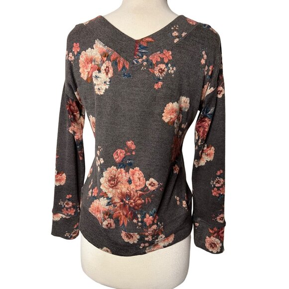 Mason & Bell medium sweater floral V-neck long sleeve gray pink soft - Picture 1 of 10